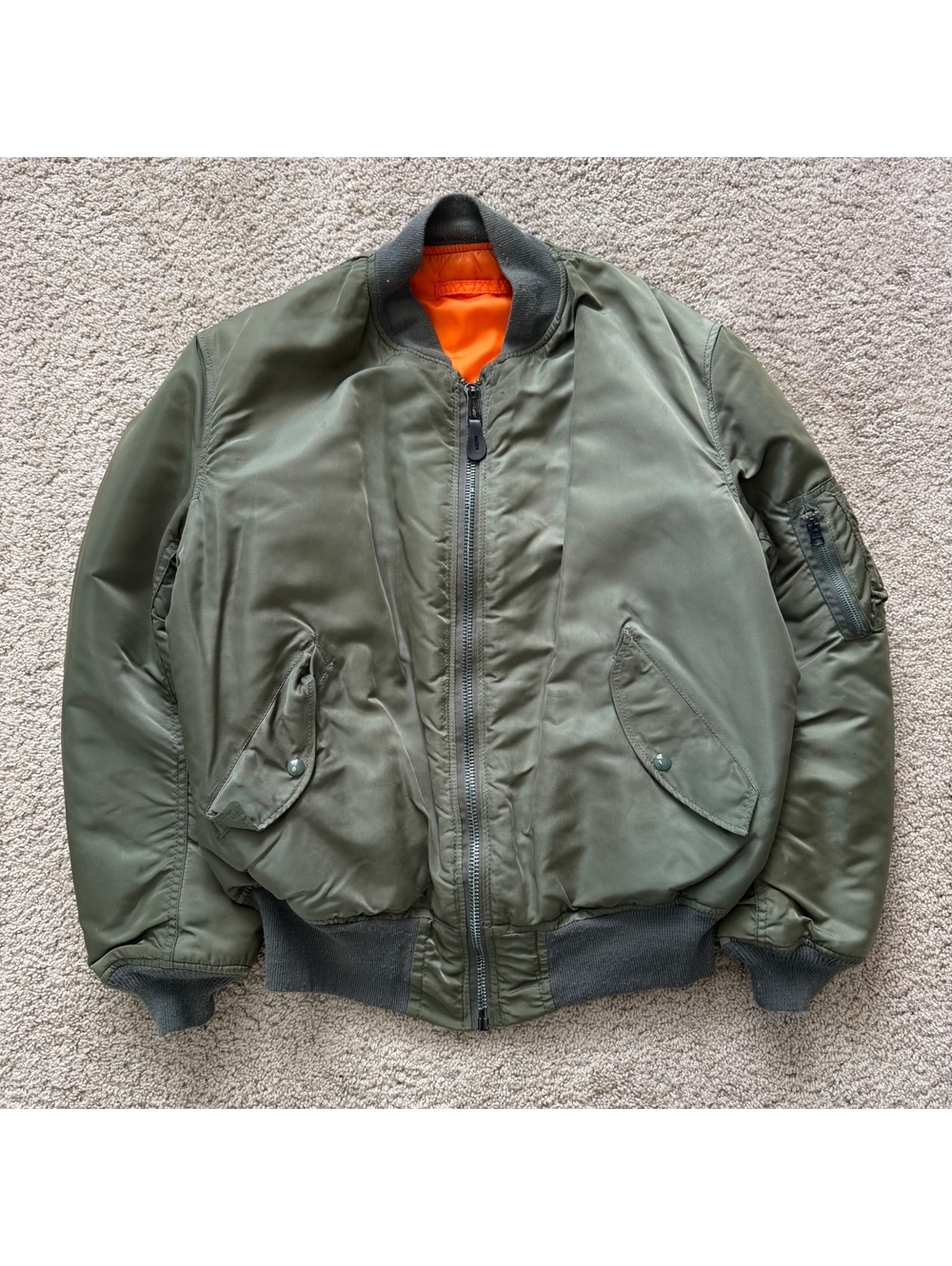 Vtg 80s Alpha Industries Green Jacket Mens Sz XL MA-1 Flyers Intermediate USAF